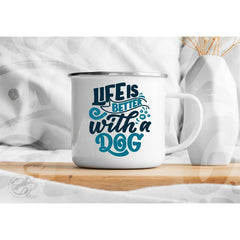 Cană emailată Life is better with a dog