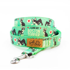 Lesă Designer Green Boston Terrier